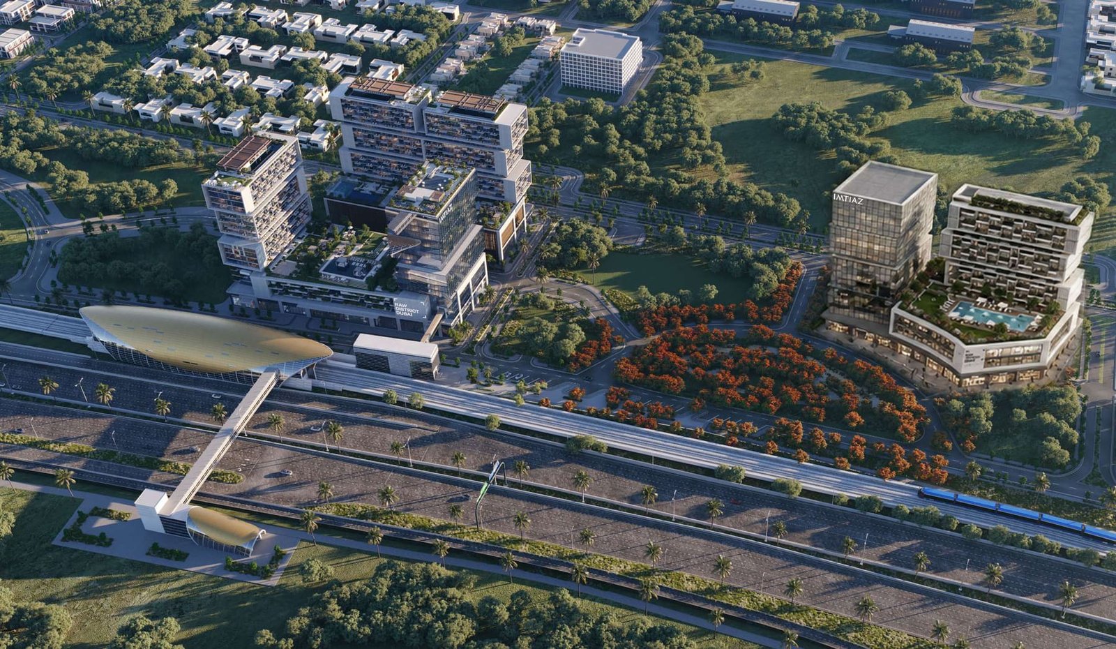 Development beside metro and Flame Tree Park