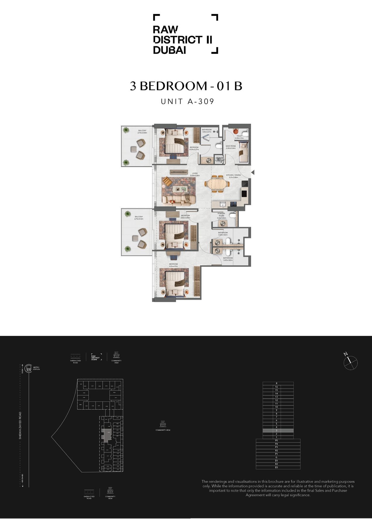 3 Bedroom type floor plan